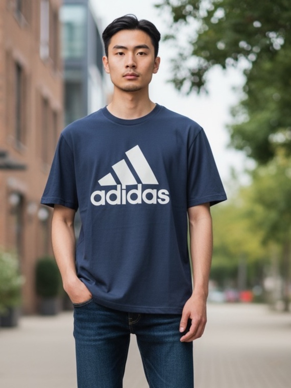 adidas Navy Blue Tee with White Logo